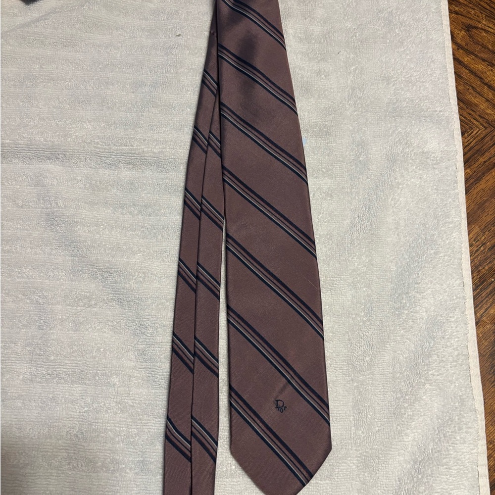 Dior Brown Tie with Navy Diagonal Stripes